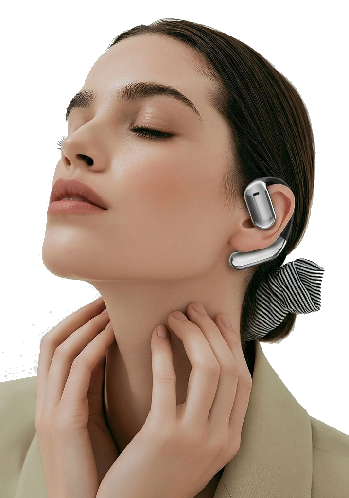 Takalam Ai open-ear earbuds in use